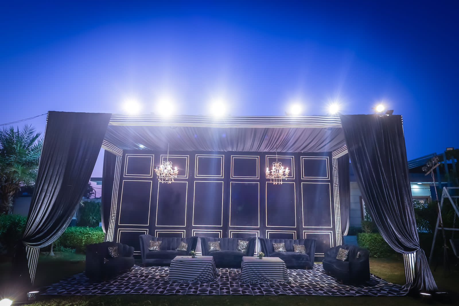 Energetic party scene with masks and dynamic lighting