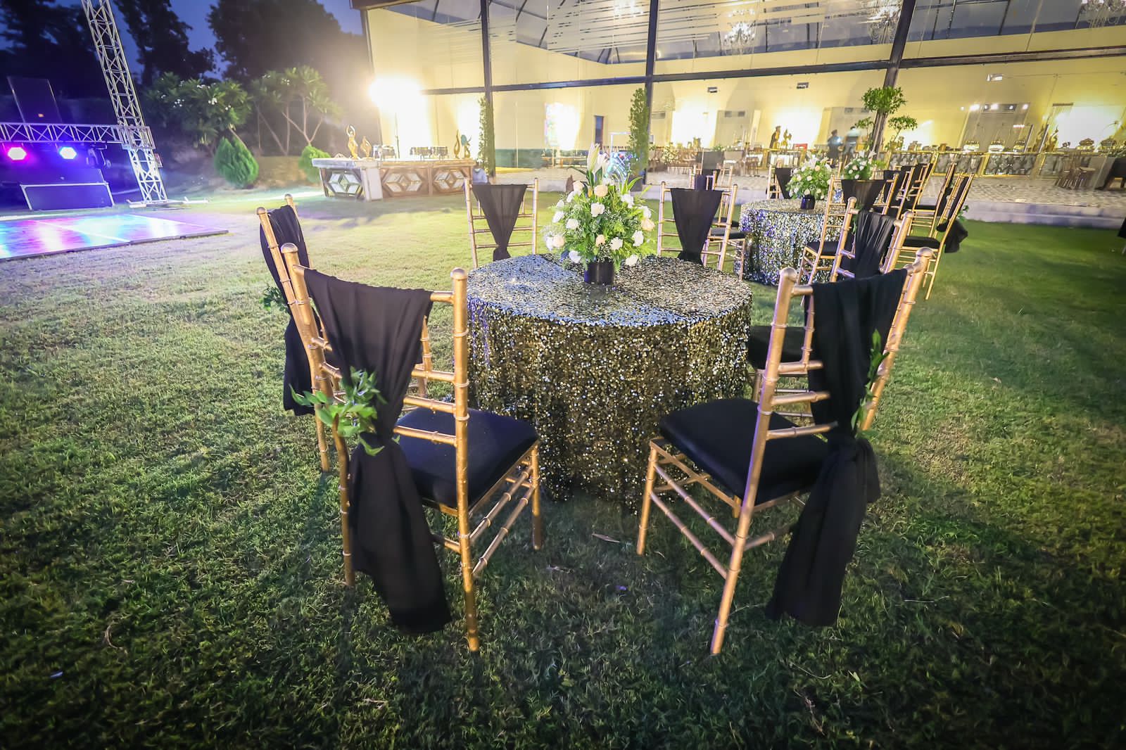 Vibrant colorful party setup with decorations